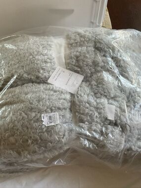POTTERY BARN COZY POM POM THROW Blanket Gray 50 X 60in- New W/ Tags
